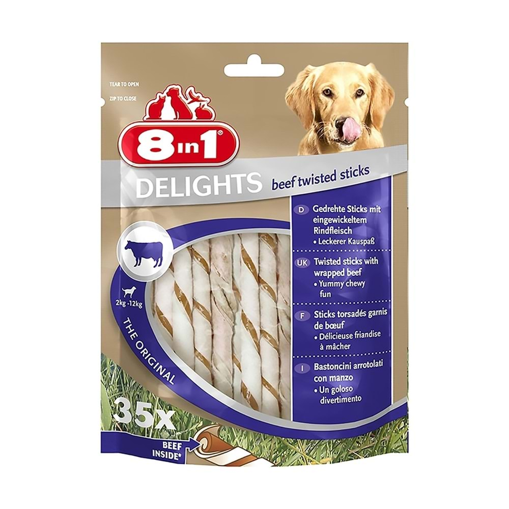 8in1 Delight Biftekli Burgu Köpek Ödül Kemiği 35 li 190 gr.