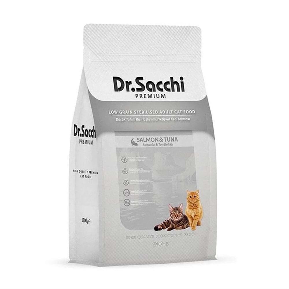 Dr.Sacchi Premium Somon&Tuna Düşük Tahıllı Kısır Kedi Maması 1,5 Kg