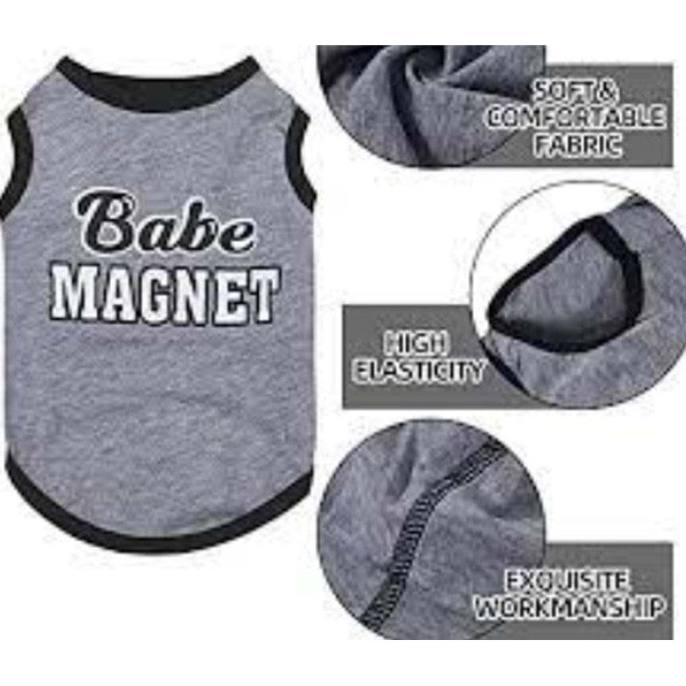 Babe Magnet Köpek T-Shirt Küçük Irk Gri M