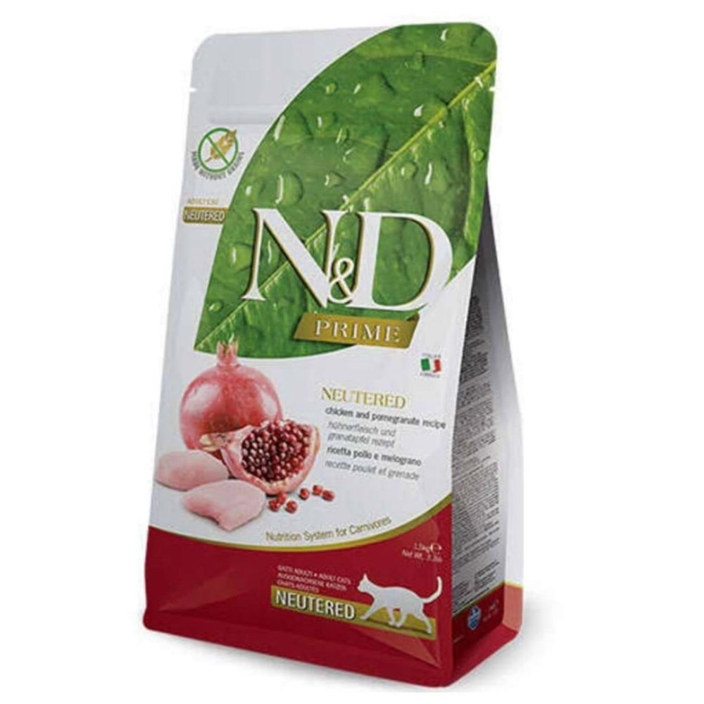 N&D Prime Tahılsız Tavuk &Nar Kısırlaştırılmış Yetişkin Kedi maması 1,5 Kg