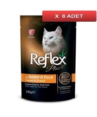 Reflex Plus Pouch Tavşan-Ördek Jöleli Et Parçacıklı Yaş Kedi Maması 100 Gr..x6 Adet