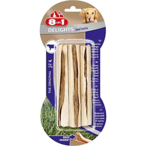 8in1 Biftekli Delight Sticks Burgu Köpek Ödül Kemiği 75 gr.x2 Adet