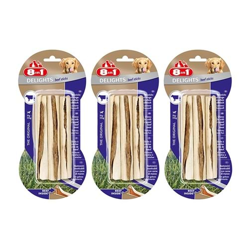 8in1 Biftekli Delight Sticks Burgu Köpek Ödül Kemiği 75 gr.x3 Adet