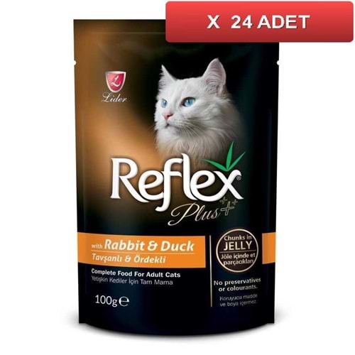 Reflex Plus Pouch Tavşan-Ördek Jöleli Et Parçacıklı Yaş Kedi Maması 100 Gr.x24 Adet