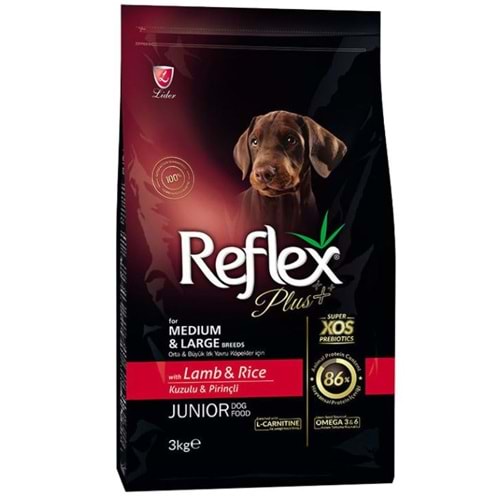 Reflex Plus Orta ve Büyük Irk Kuzu Etli Yavru Köpek Maması 3 Kg.